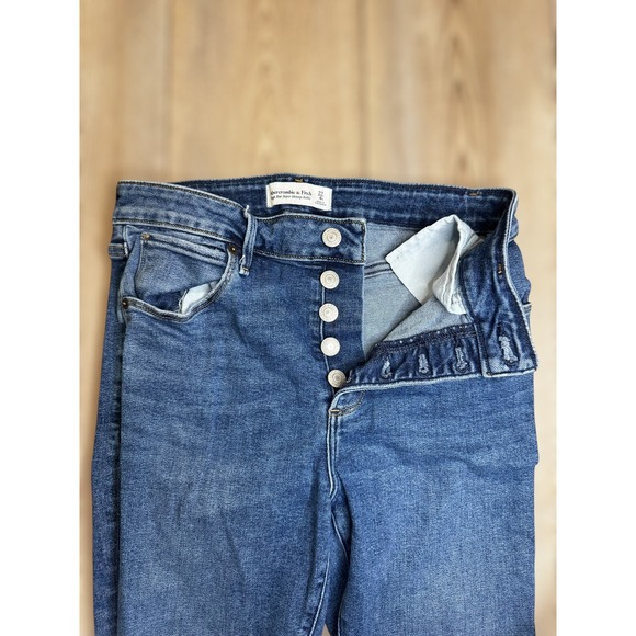 Abercrombie Fitch High Rise Super‎ Skinny Ankle Jeans Blue Button Fly Distressed - Picture 5 of 6